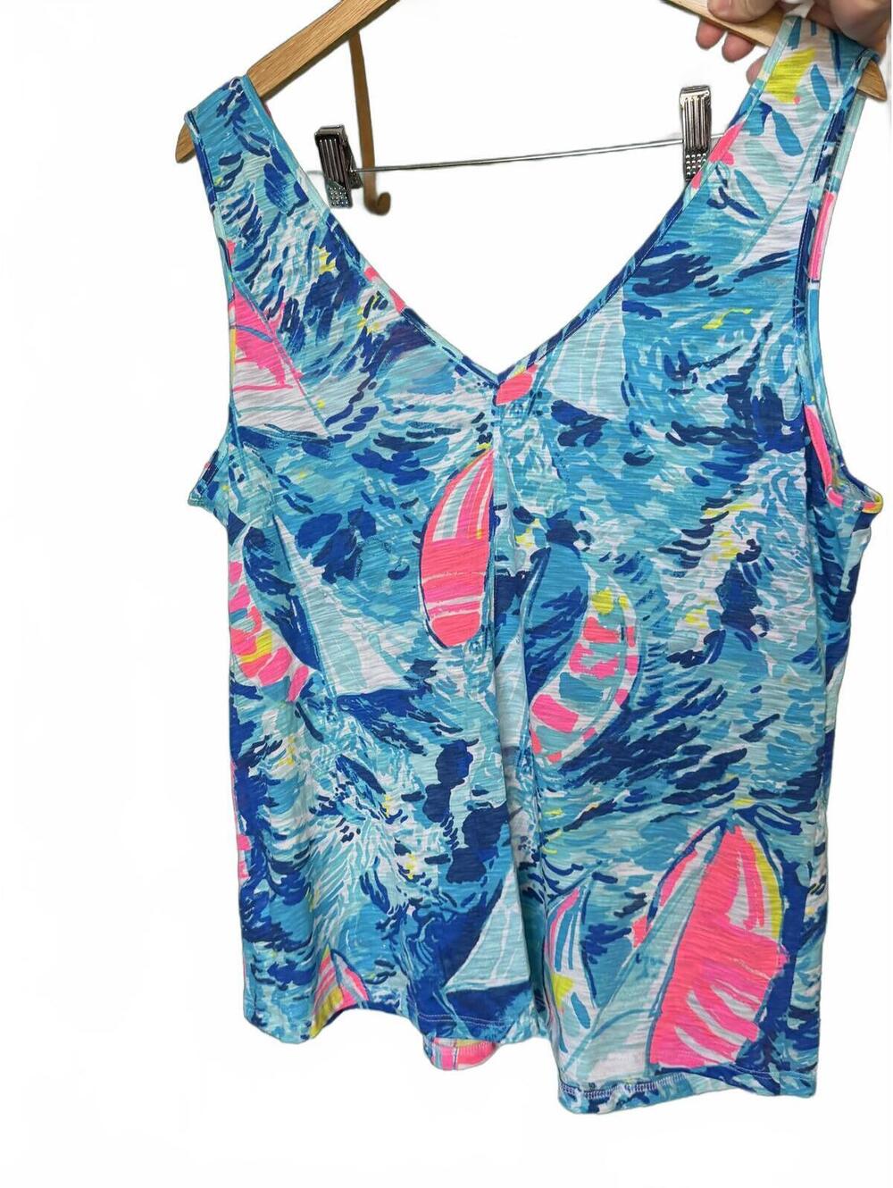 Lilly Pulitzer Hey Bay Bay Sailboat Blue Print 100% Cotton